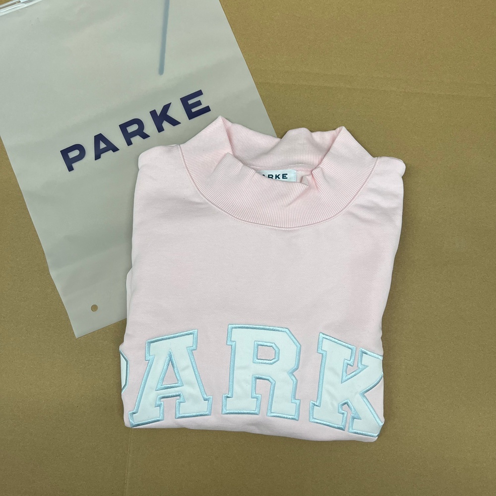 PARKE Light Pink Mock Neck Varsity Sweatshirt S/M - Picture 2 of 7